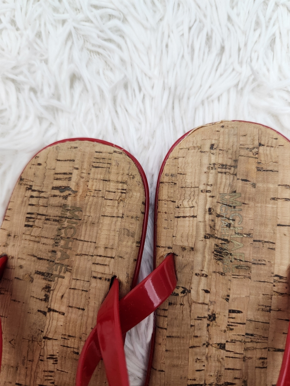 ​Michael Kors Red Jelly Logo Thong Sandals Cork Flip Flops - Picture 3 of 3